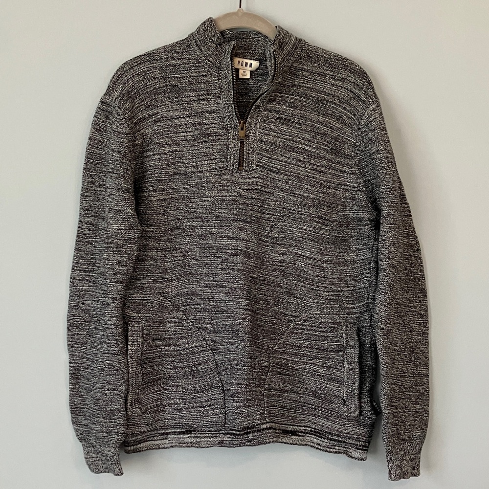 ROWM Men's Quarter Zip Sweater with Pockets, cotton navy blue sz Medium